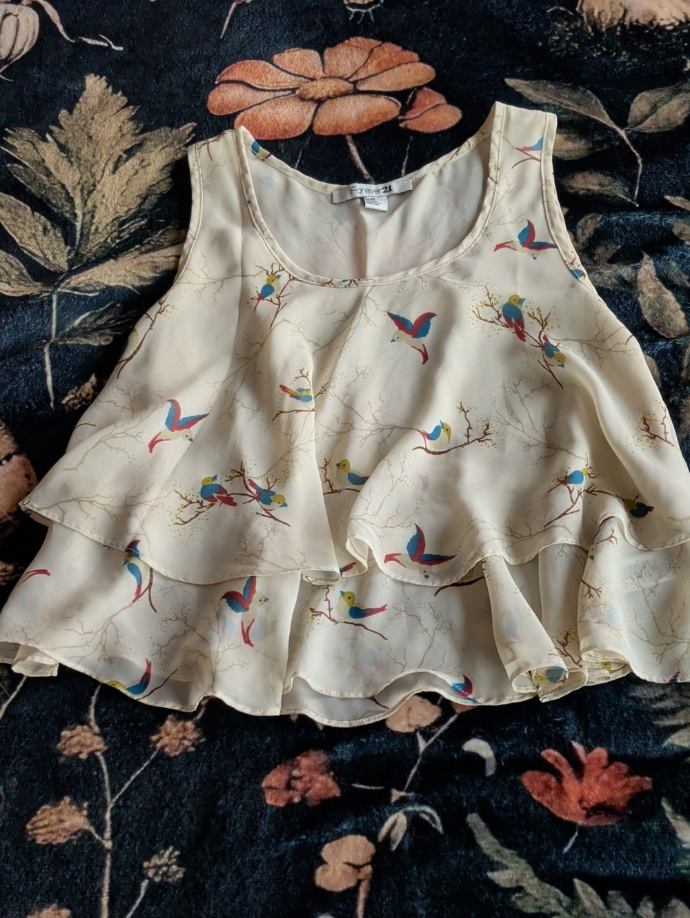 ✨ Forever 21 Whimsical Bird Print Tiered Boho Tank Top ✨